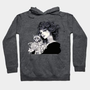 Woman and tabby cat (black and white) Hoodie